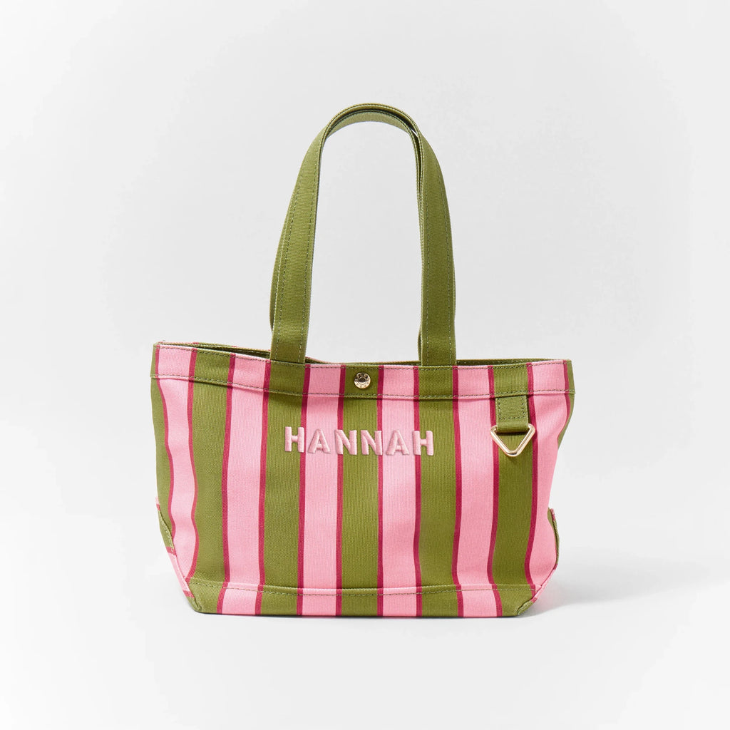 Personalized Striped Canvas Tote - Hibiscus