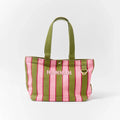Personalized Striped Canvas Tote - Hibiscus