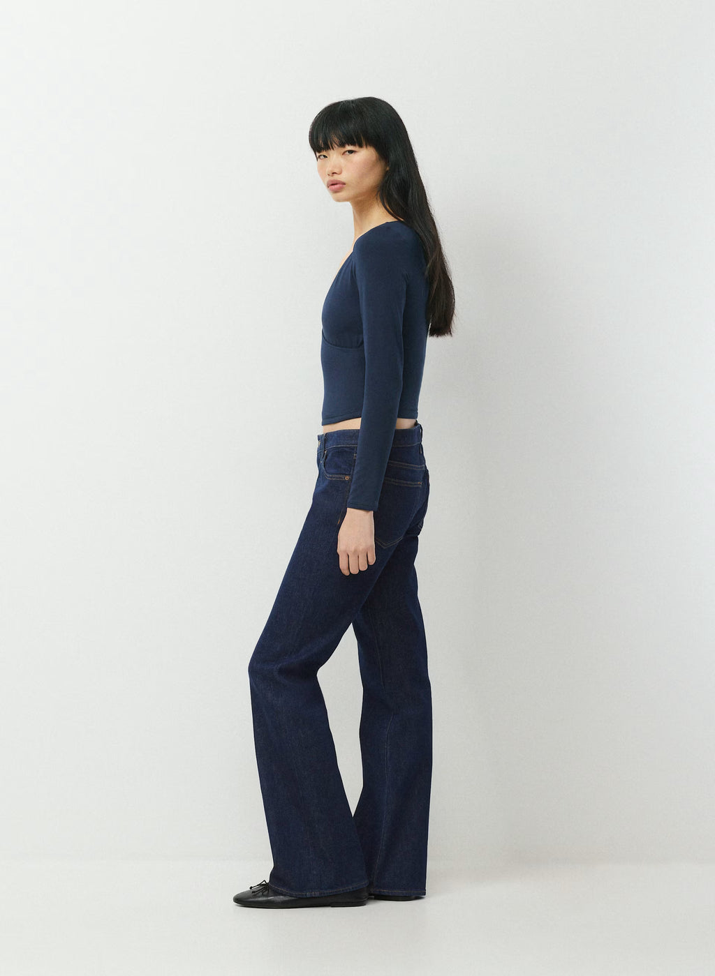 Long-Sleeve Modal Wrap Top - Navy