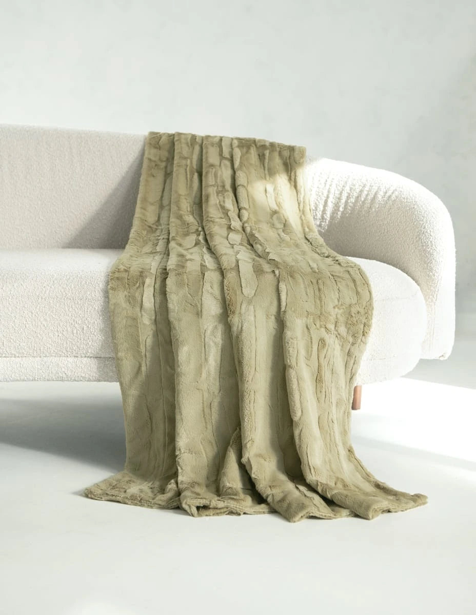 Textured Plush Throw Blanket - Olive Green