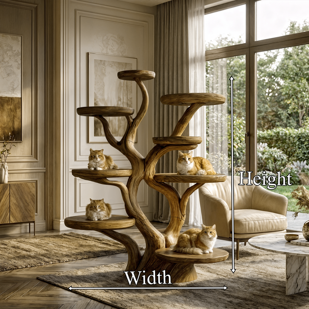 Rustic Solid Wood Cat Tree with Curved Trunk and Tiered Platforms - view 8