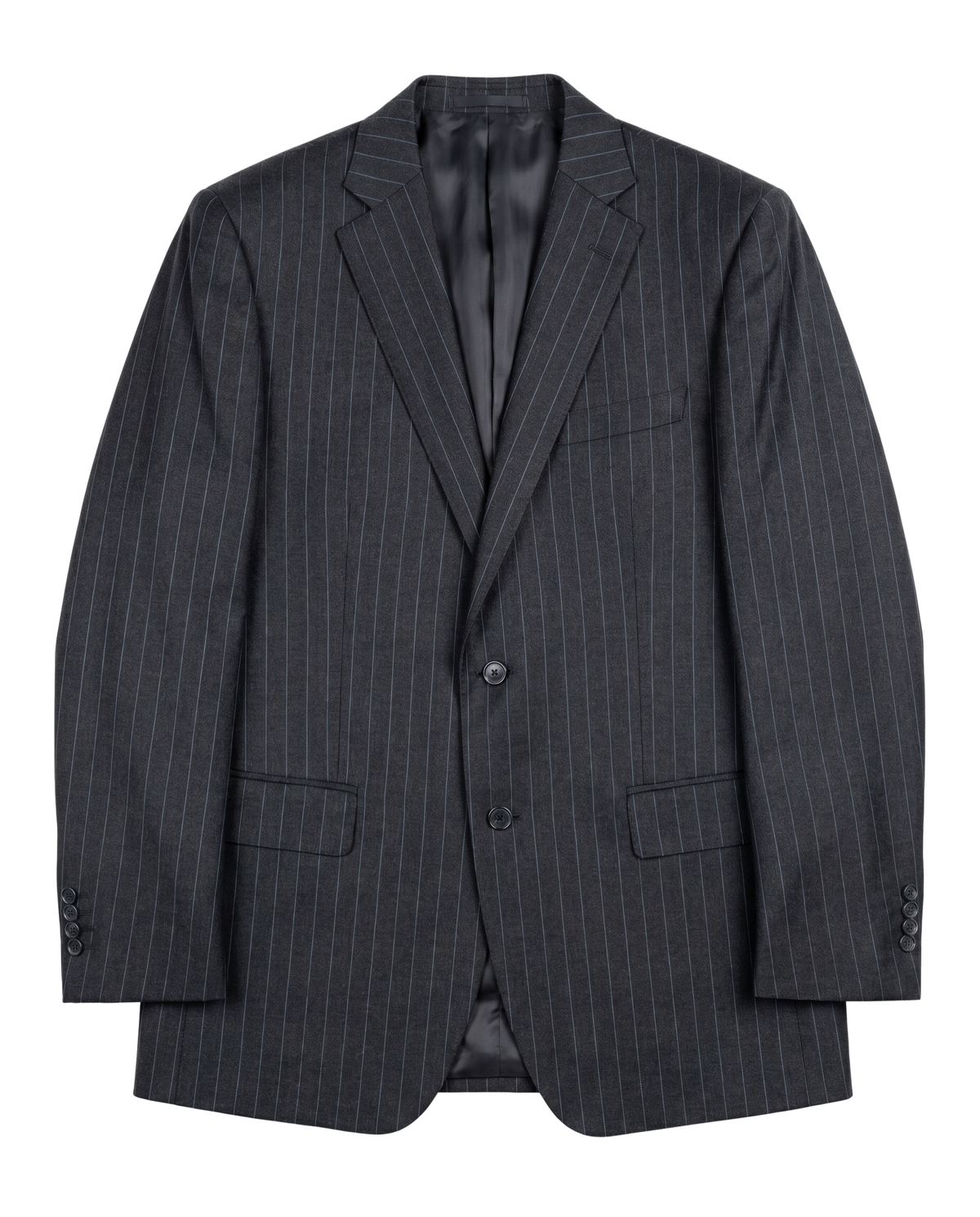 Men's Charcoal Gray Pinstripe Wool Notch Lapel 2-Button Suit