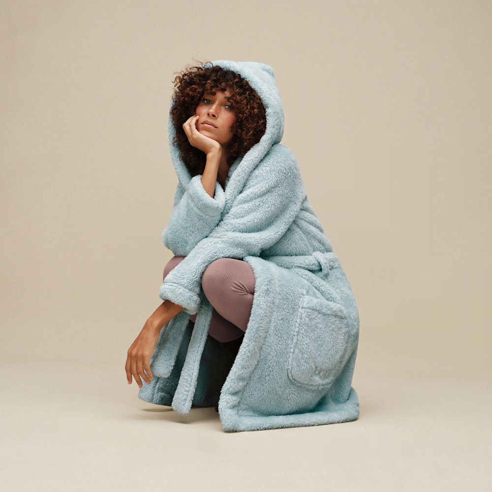 Women's Hooded Plush Fleece Robe - Cream