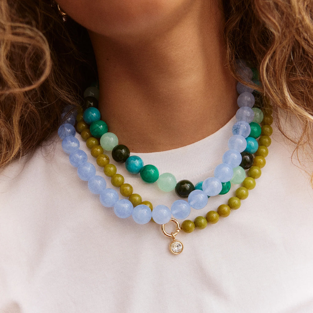 Olive Beaded Interchangeable Charm Necklace