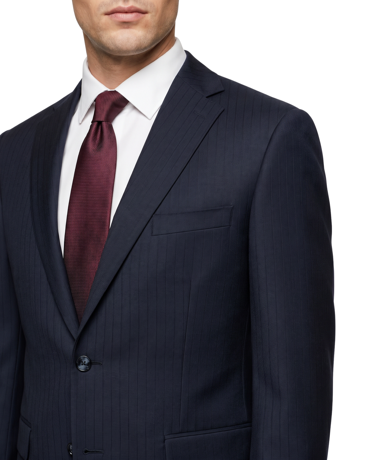 Men's Navy Blue Wool Regular Fit Notch Lapel 2-Button Suit