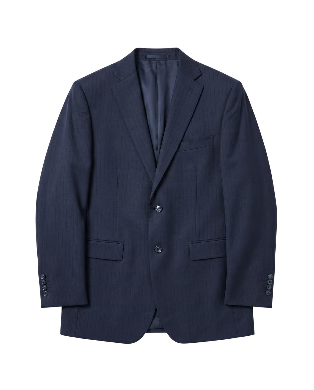 Men's Navy Blue Wool Regular Fit Notch Lapel 2-Button Suit
