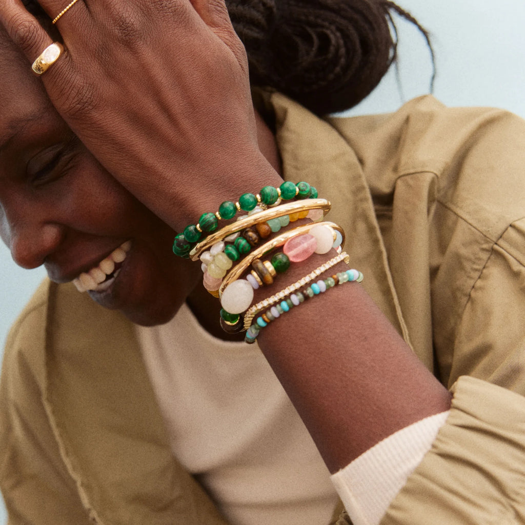 Five-Piece Beaded Stretch Bracelet Set - Cool Tones
