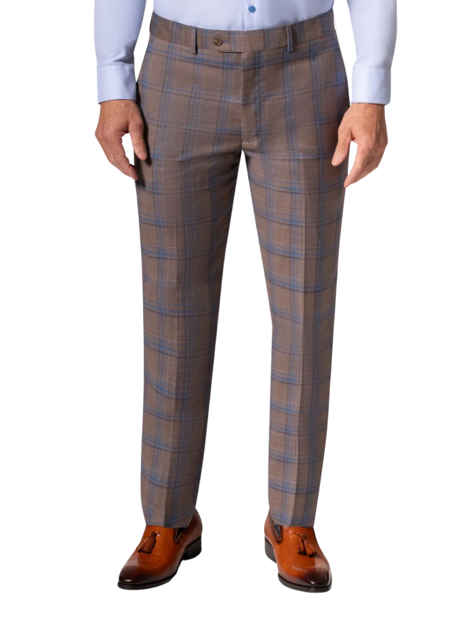 Men's Brown Plaid Slim Fit Wool 2-Piece Suit