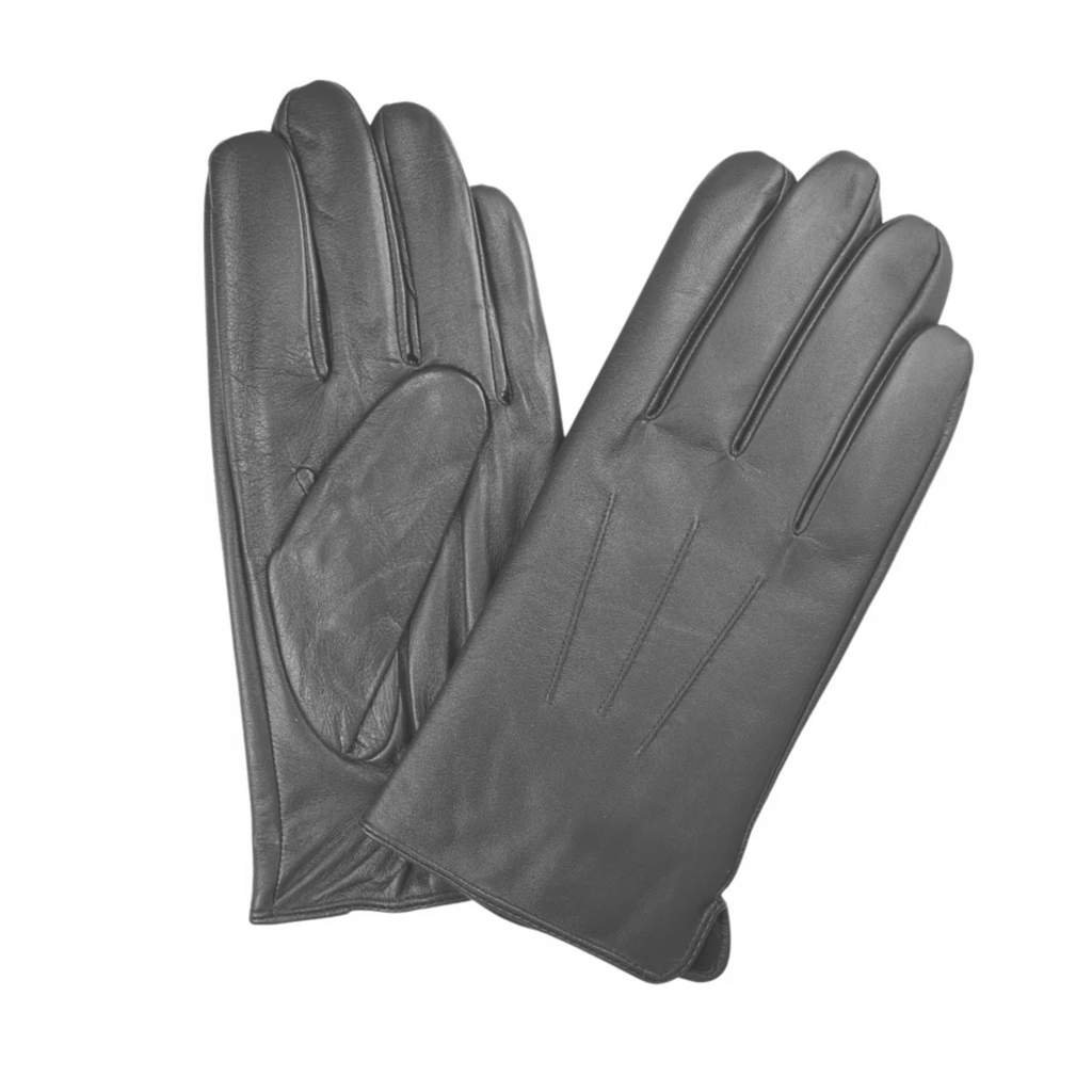Men's Solid Gray Touch Screen Leather Gloves