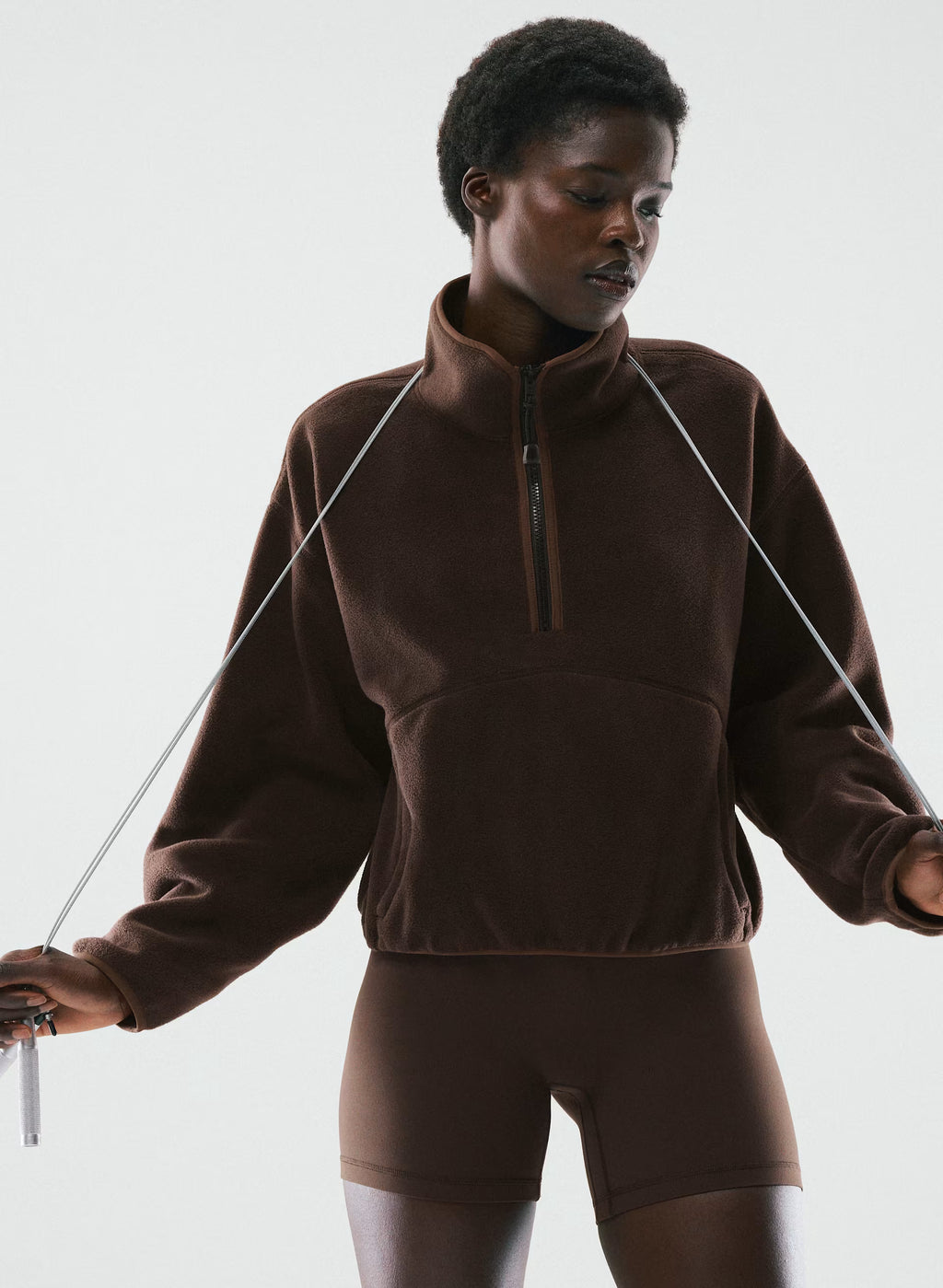 Oversized Half-Zip Microfleece Pullover - Gray