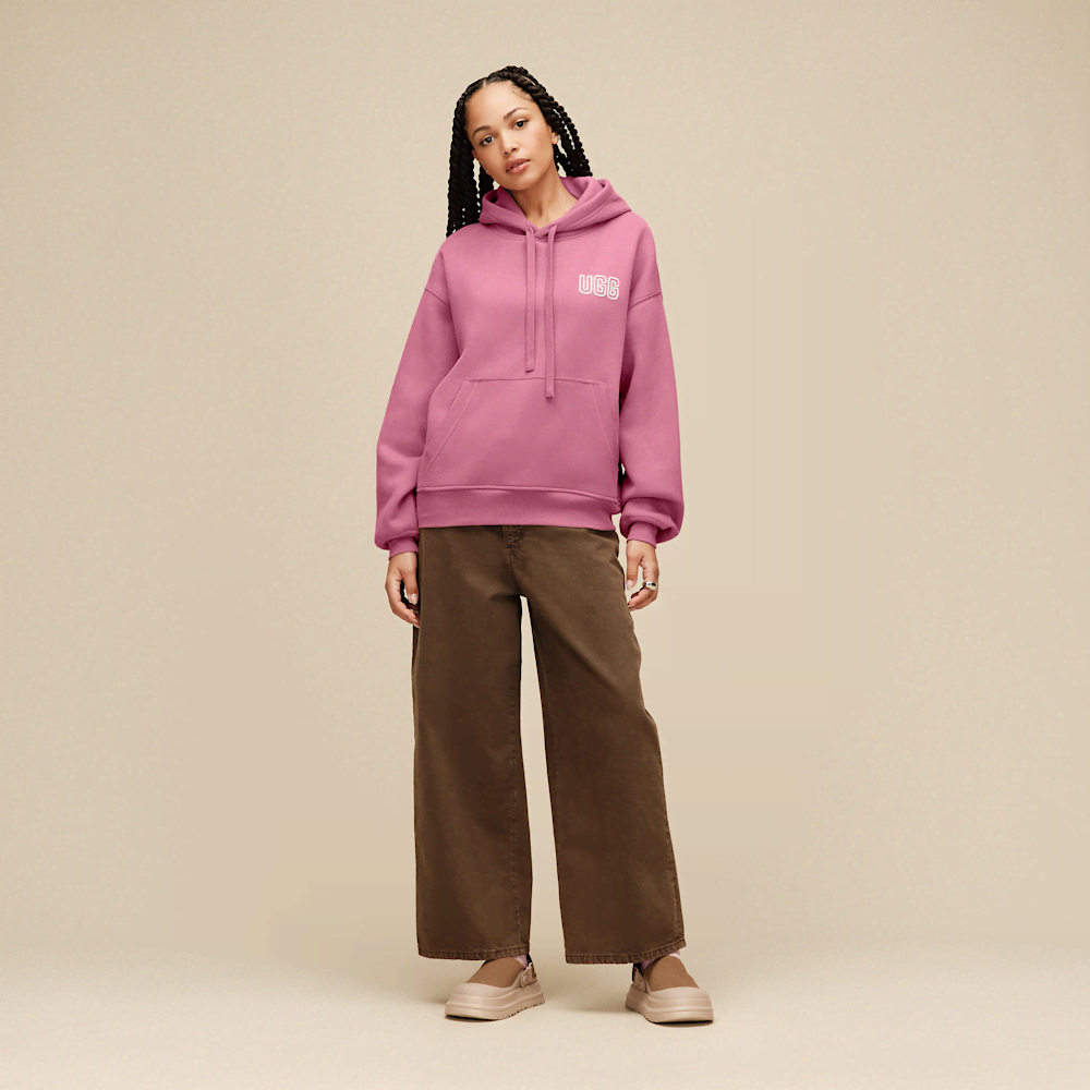 Women's Oversized Chenille Appliqué Hoodie - Black