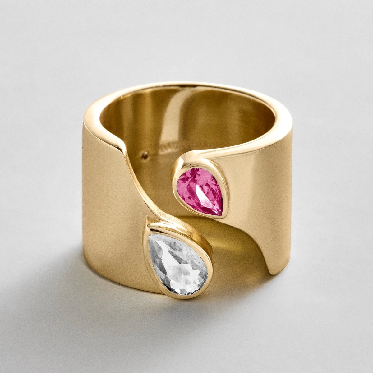 Personalized Two-Stone Open Band Ring - Gold