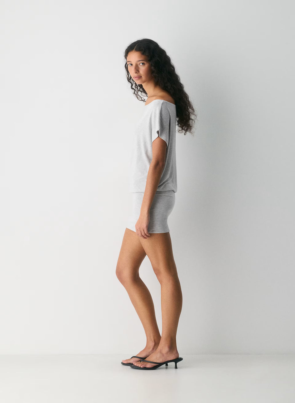 Boatneck Modal Jersey Mini Dress - Gray