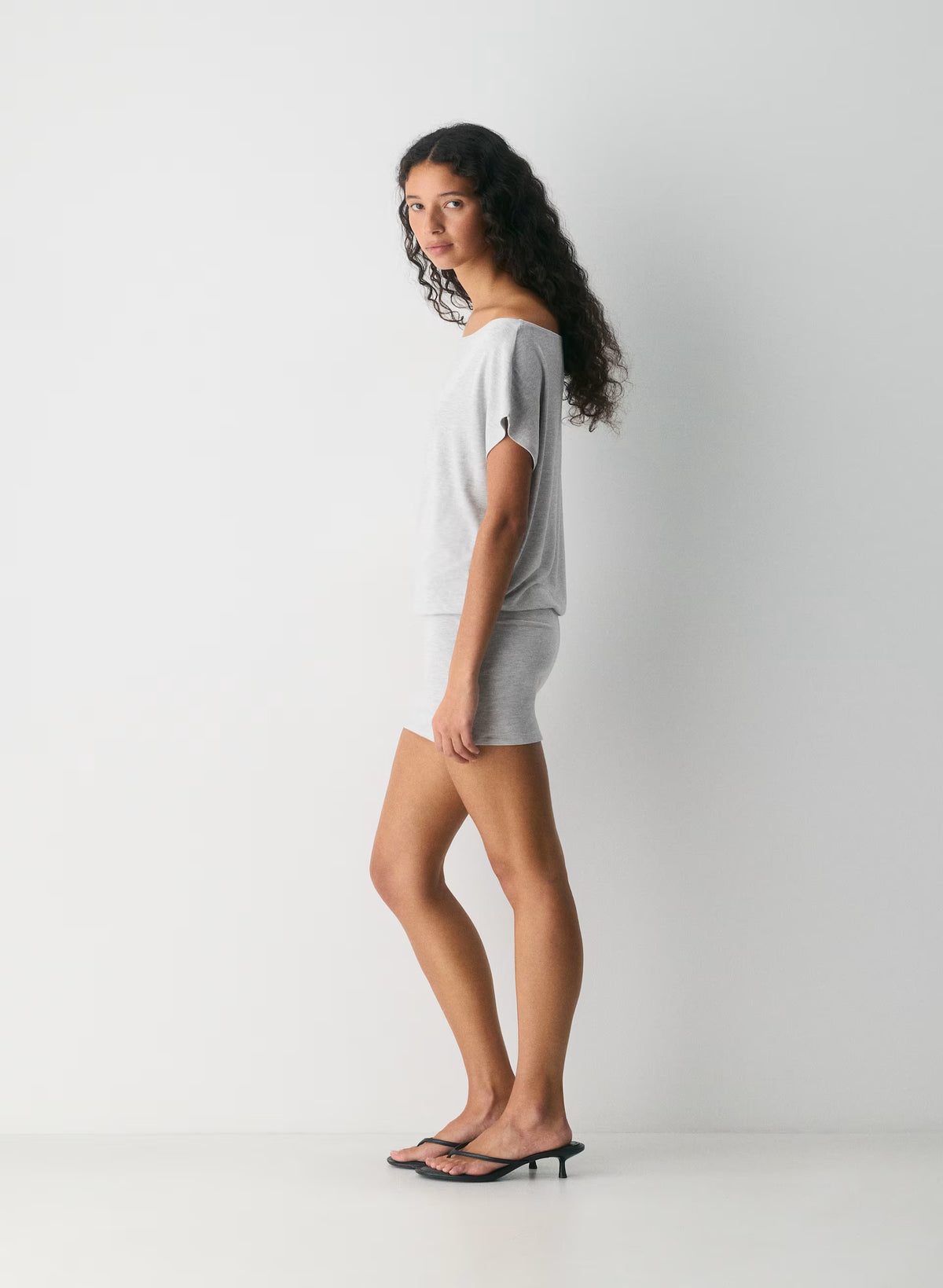 Boatneck Modal Jersey Mini Dress - Gray