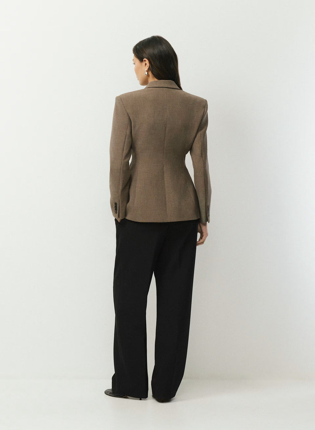 Single-Breasted Stretch Blazer - Brown Check