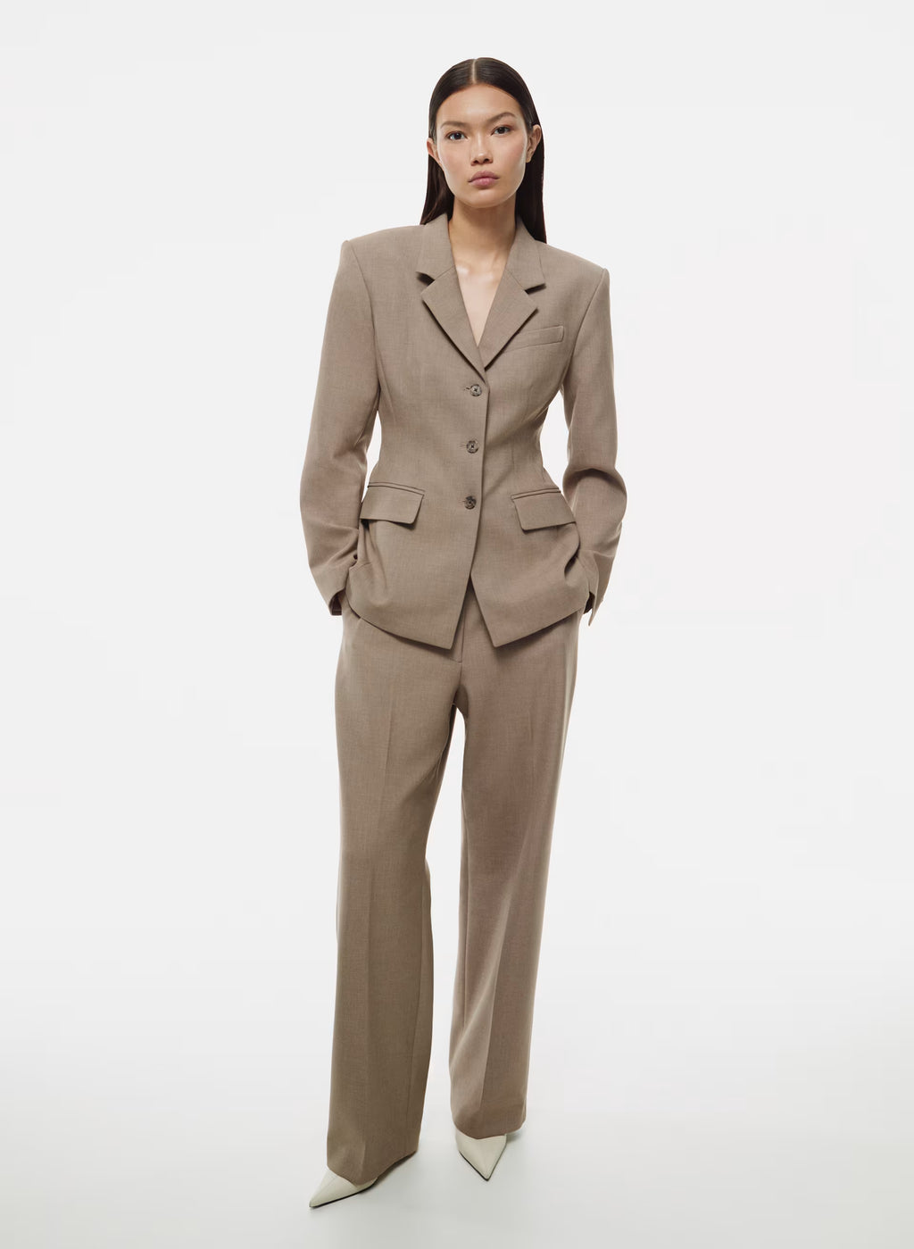 Single-Breasted Stretch Blazer - Brown Check
