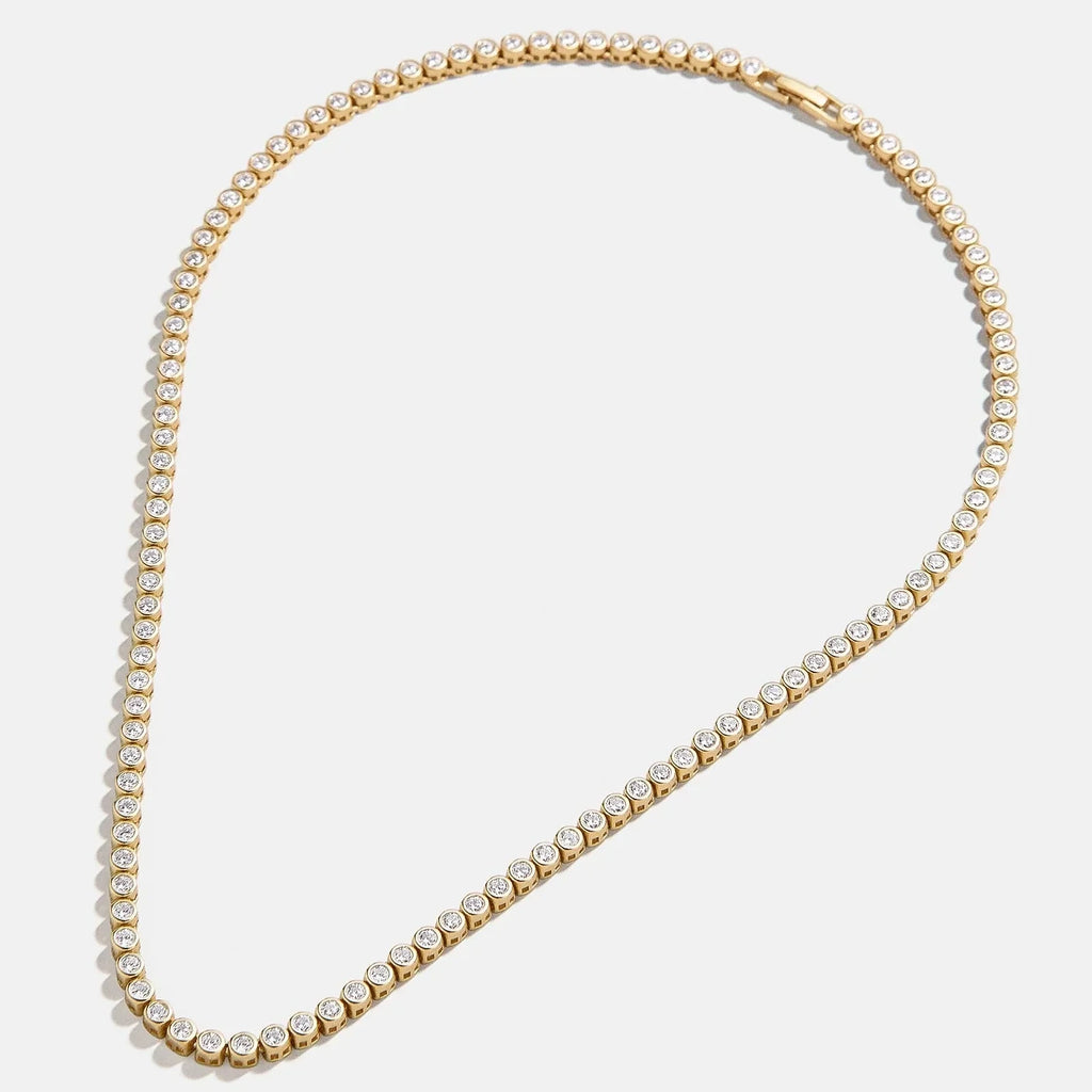 Gold-Plated Round Crystal Tennis Necklace