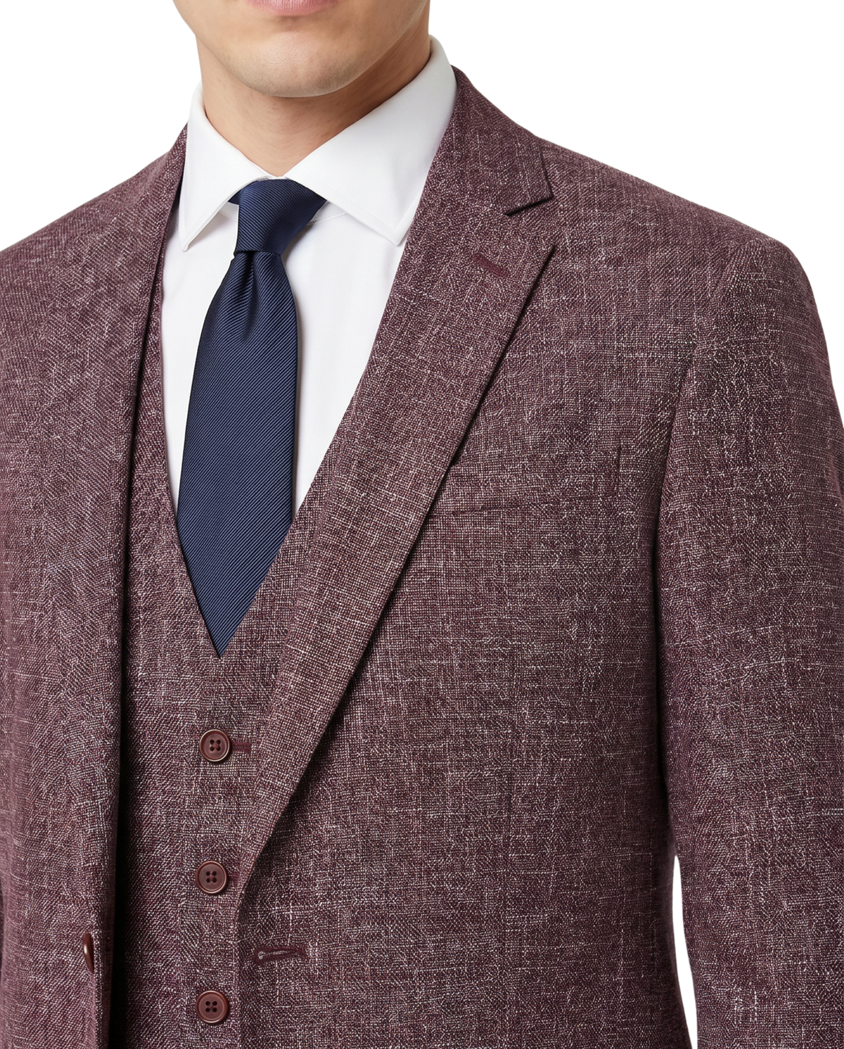 Men's Burgundy Wool Blend Slim Fit Notch Lapel 3-Button Suit