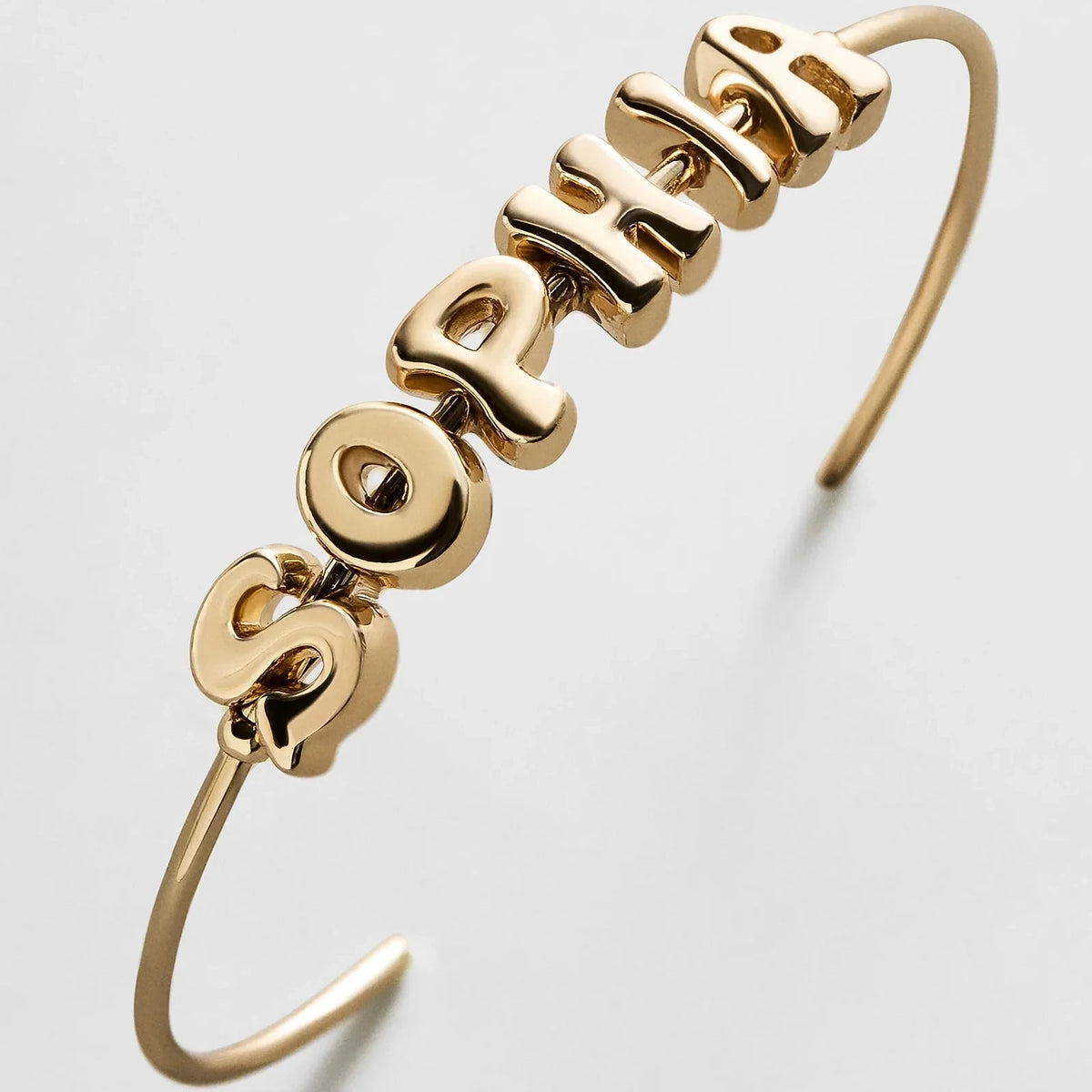 Custom Bubble Letter Cuff Bracelet - Gold