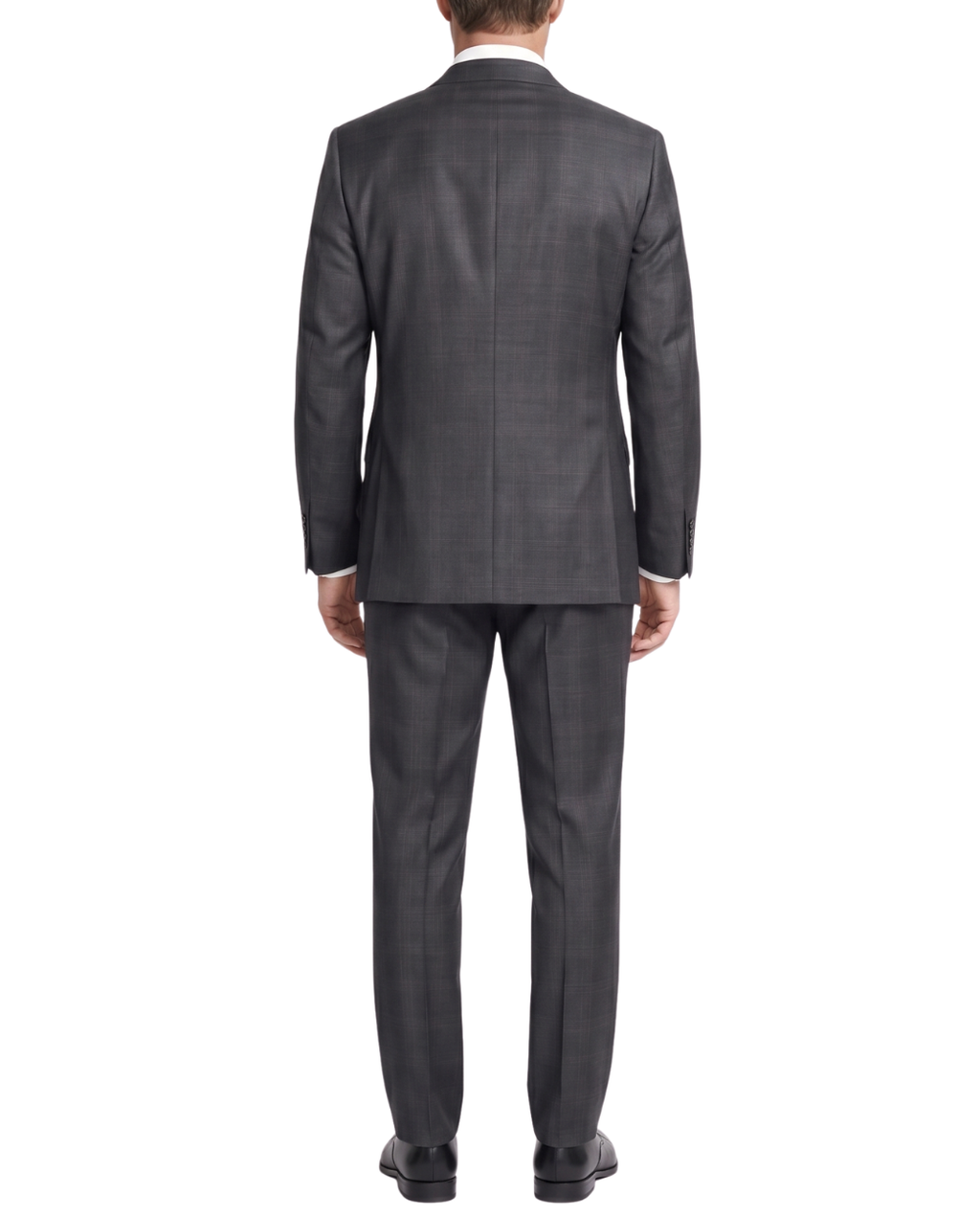 Men's Charcoal Gray Windowpane Classic Fit Wool 2-Button Suit
