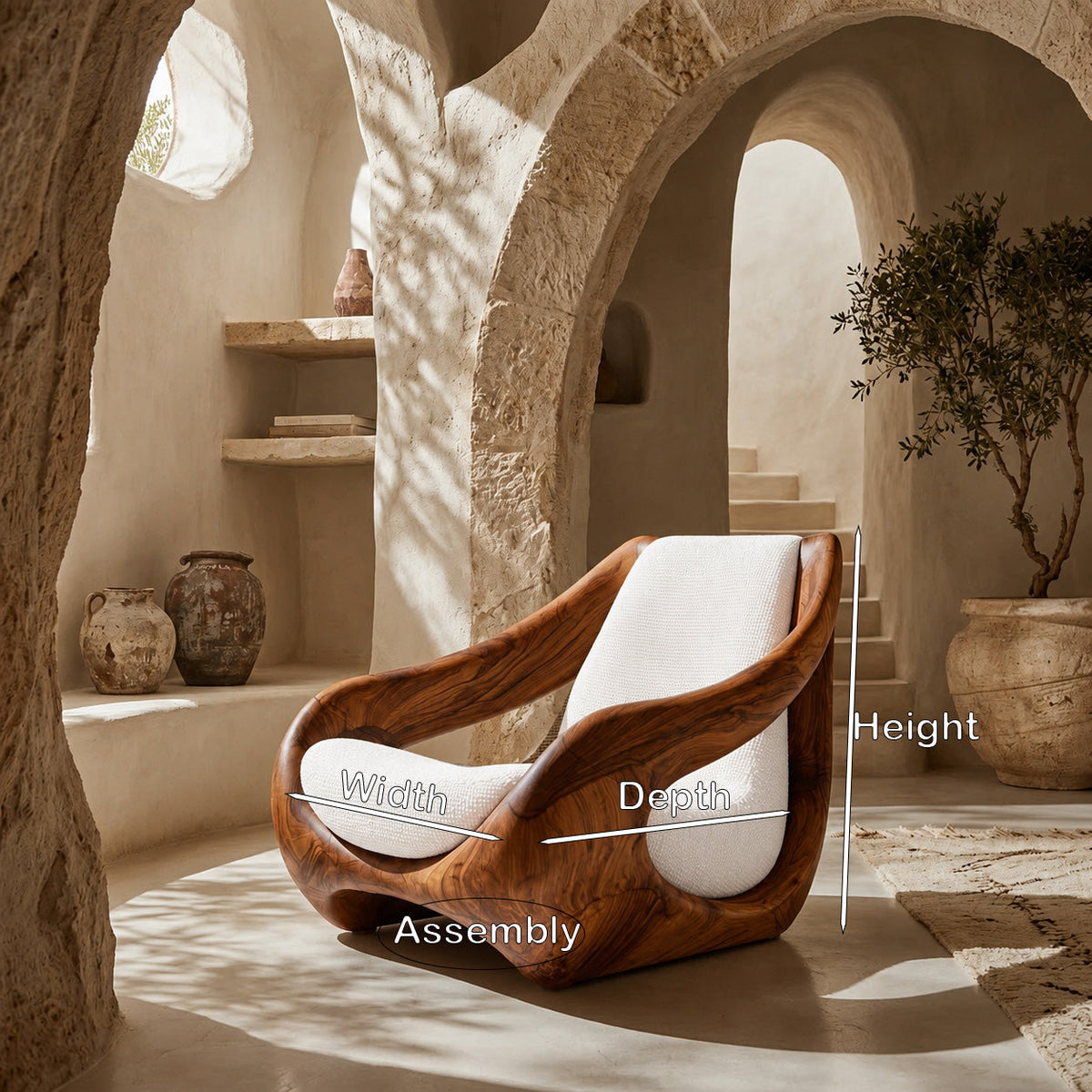 Sculptural Carved Solid Wood Accent Chair with Fluid Form - view 8