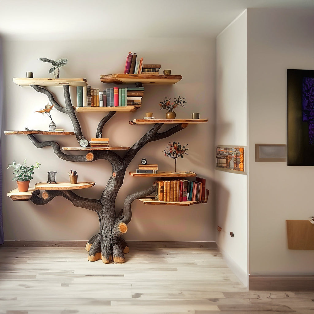 Wide Tree Branch Floating Bookshelf in Dark Brown, 84 x 72 Inch