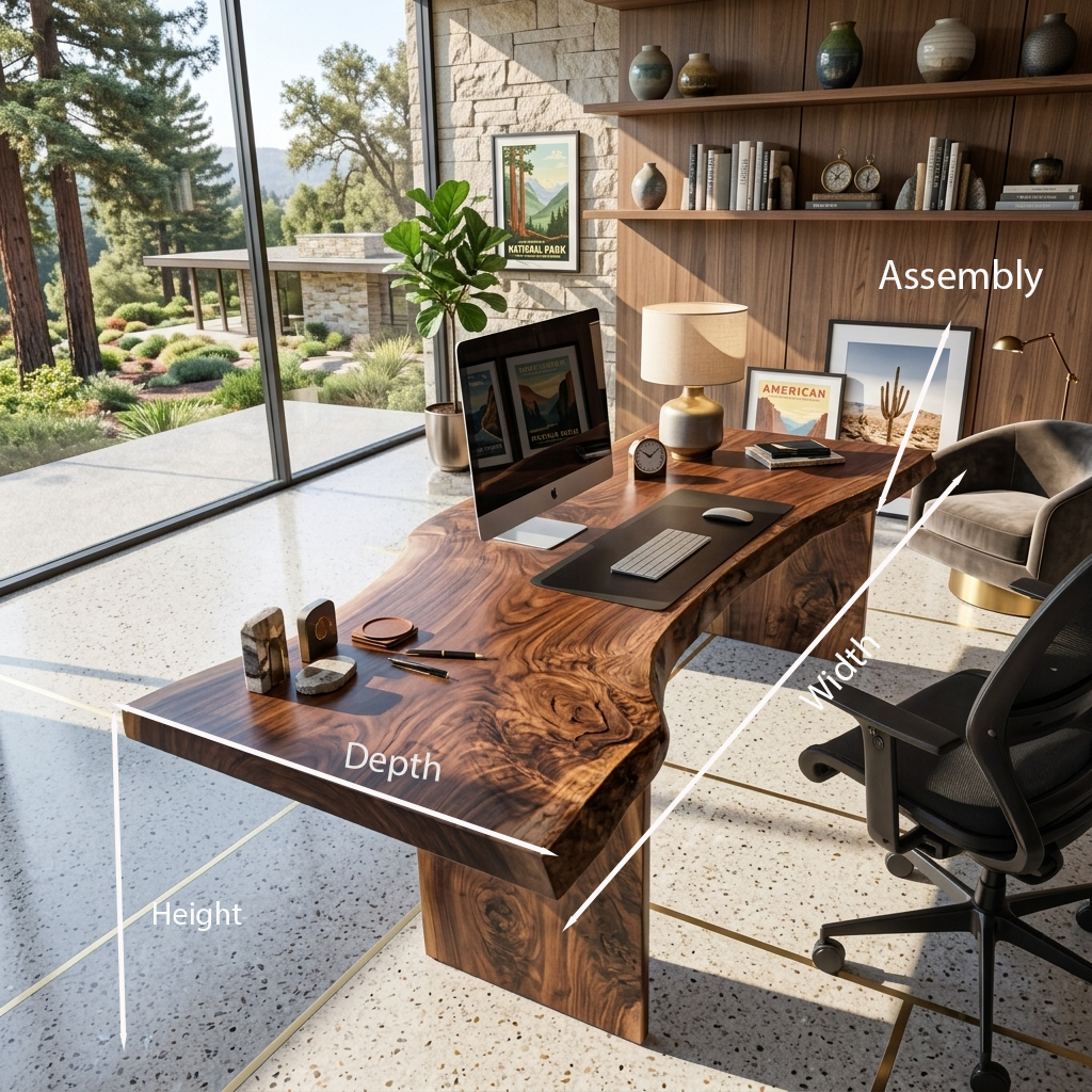 Organic Curved Live Edge Solid Wood Office Desk - view 8