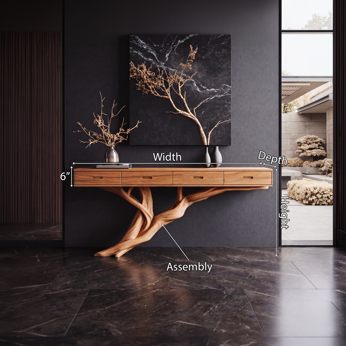 Mid-Century Solid Wood Console Table with Organic Live Edges - view 8
