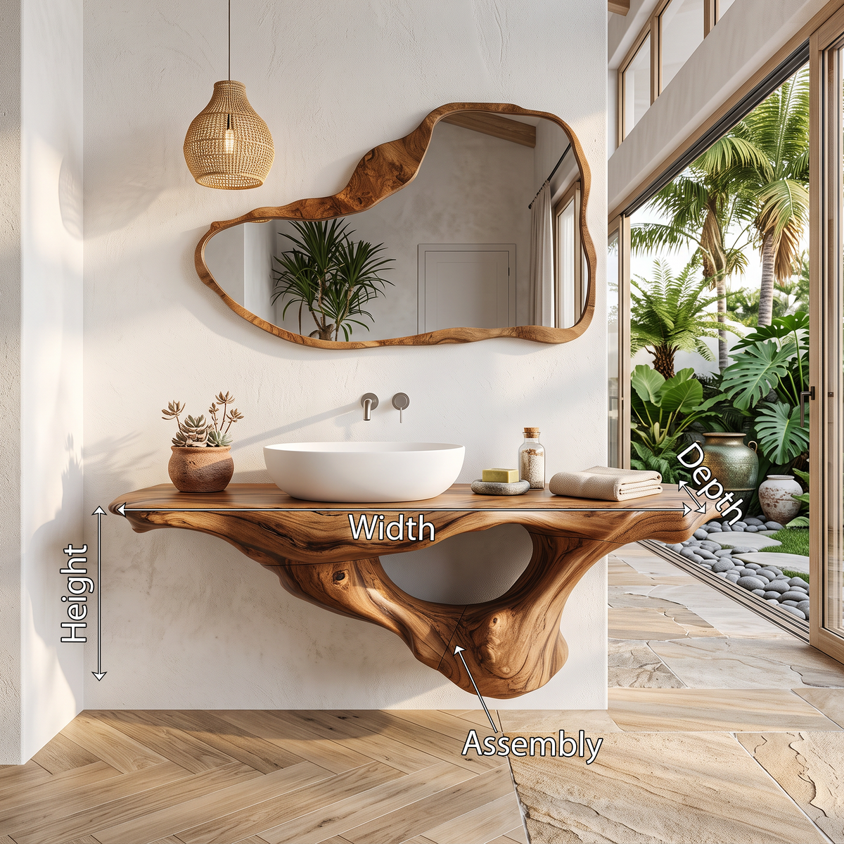 Live Edge Solid Wood Bathroom Vanity Shelf with PU Finish - view 8