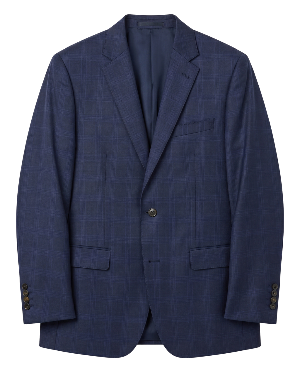 Men's Navy Plaid Slim Fit Half Canvassed 2-Button Wool Suit