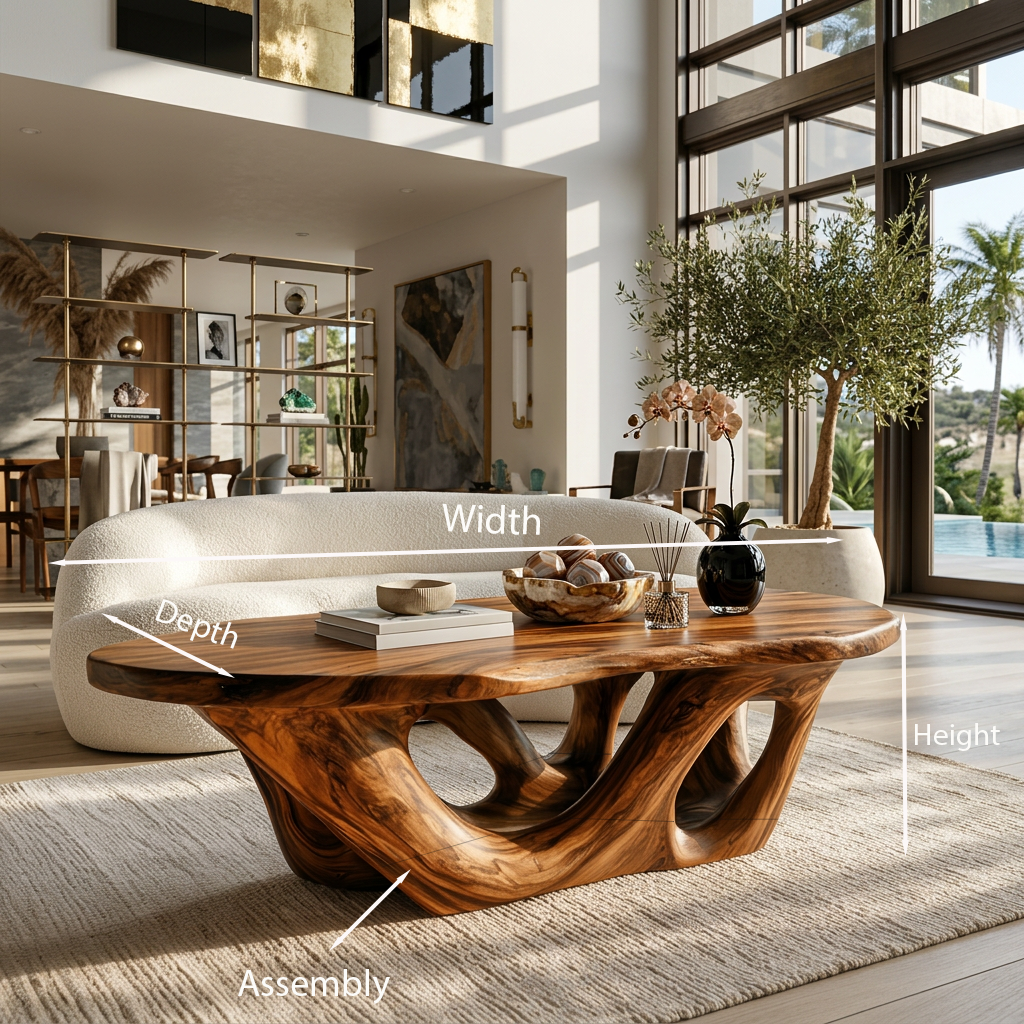 Solid Wood Sculptural Coffee Table with Open Loop Base - view 9