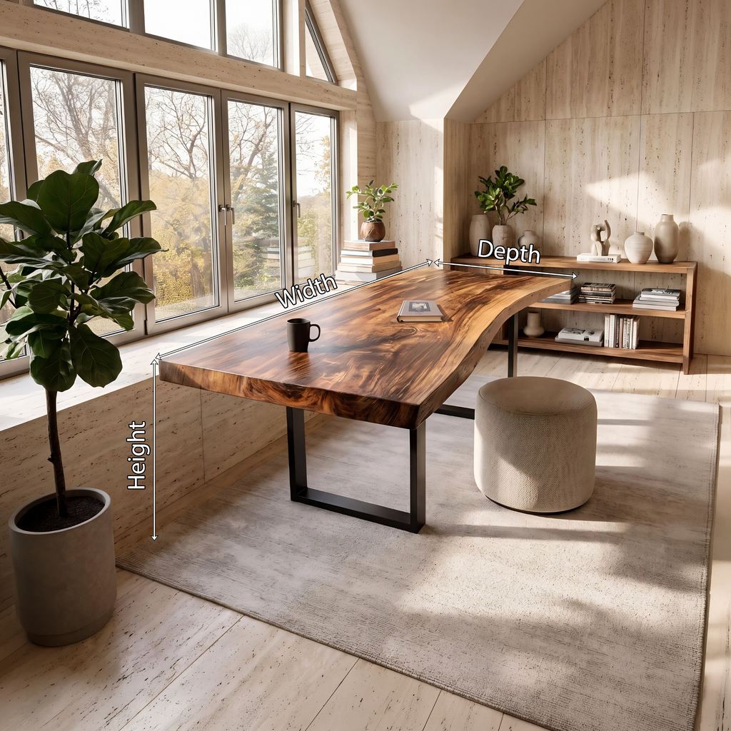 Monkey Pod Live Edge Desk with Mid-Century Base for Home Office - view 8