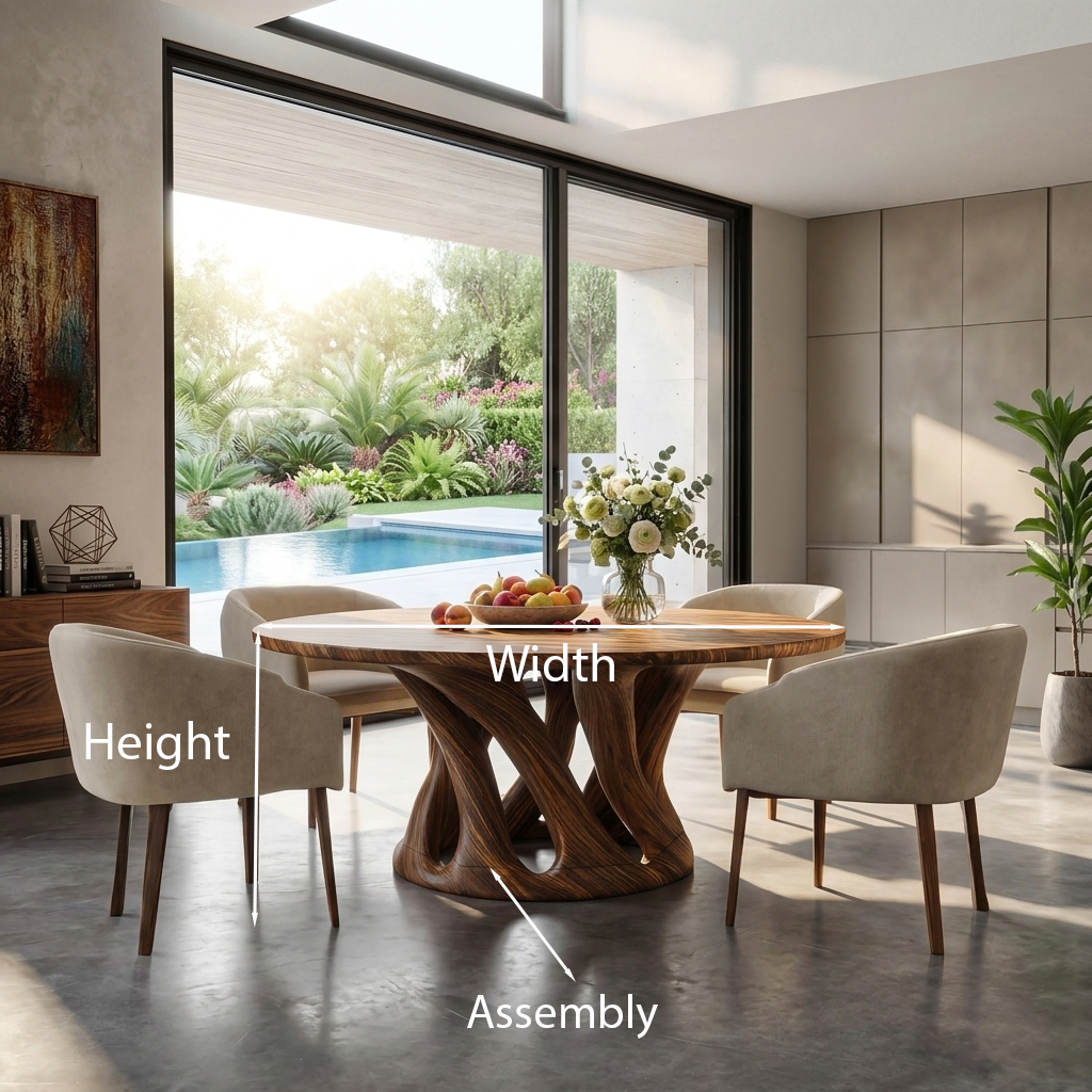 Solid Wood Round Dining Table with Intertwined Sculptural Pedestal - view 8
