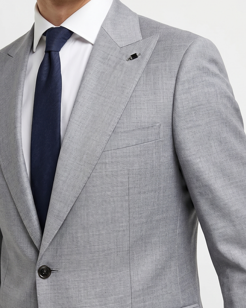 Men's Black Gabardine Solid Grey Slim Fit 2-Button Wool Suit
