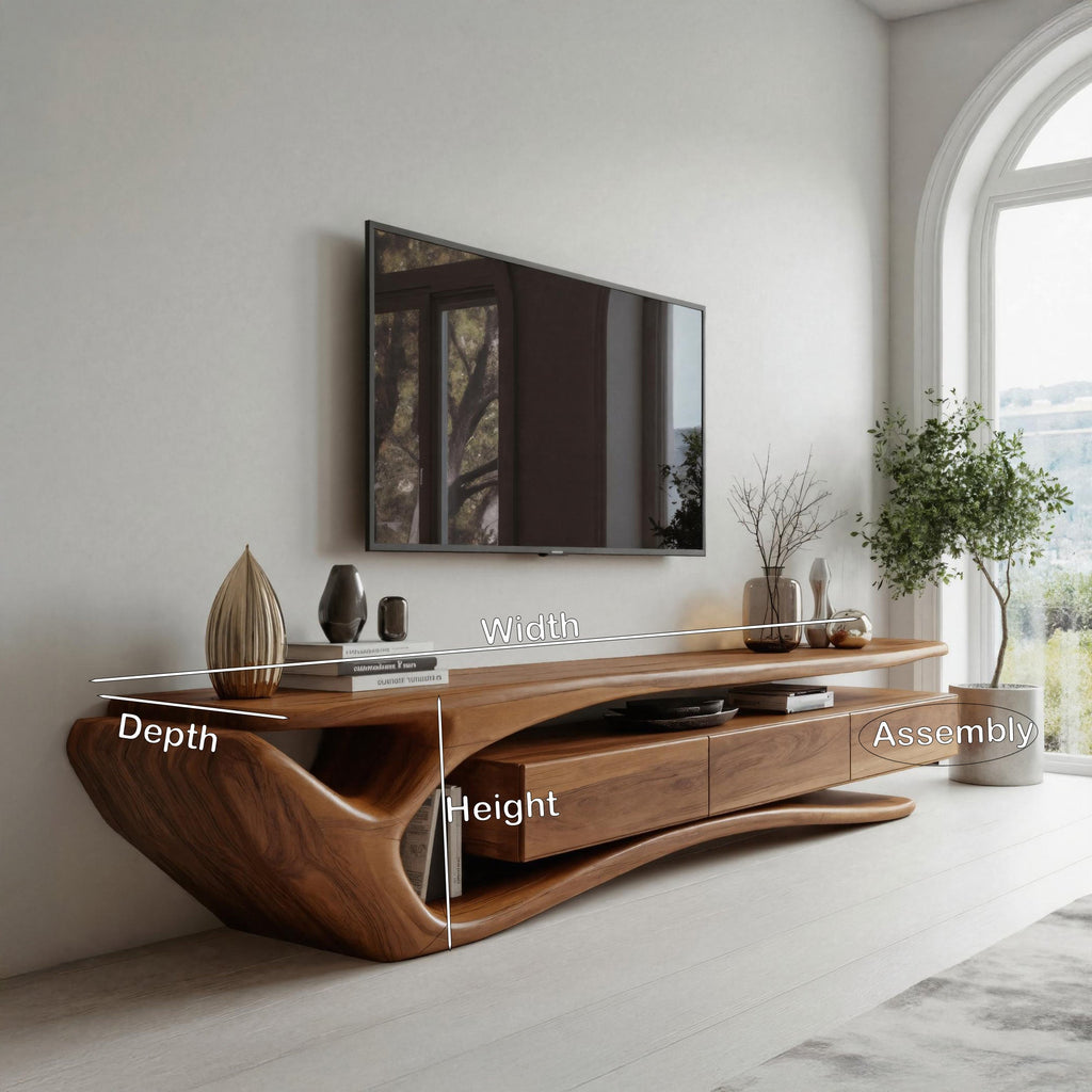Sculptural Solid Wood TV Stand with Storage Drawers - view 8