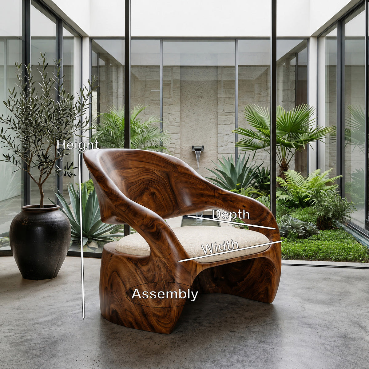 Organic Sculptural Solid Wood Lounge Chair with Wide Seat - view 8