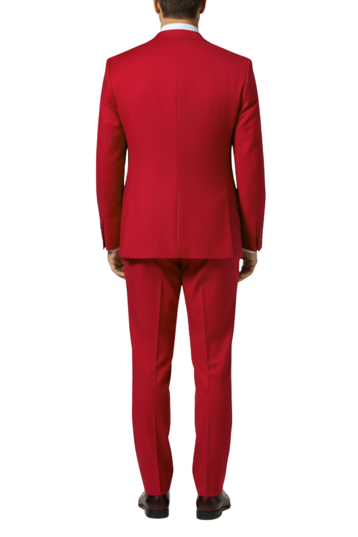 Men's Solid Red Modern Fit Peak Lapel Wool 2-Button Suit
