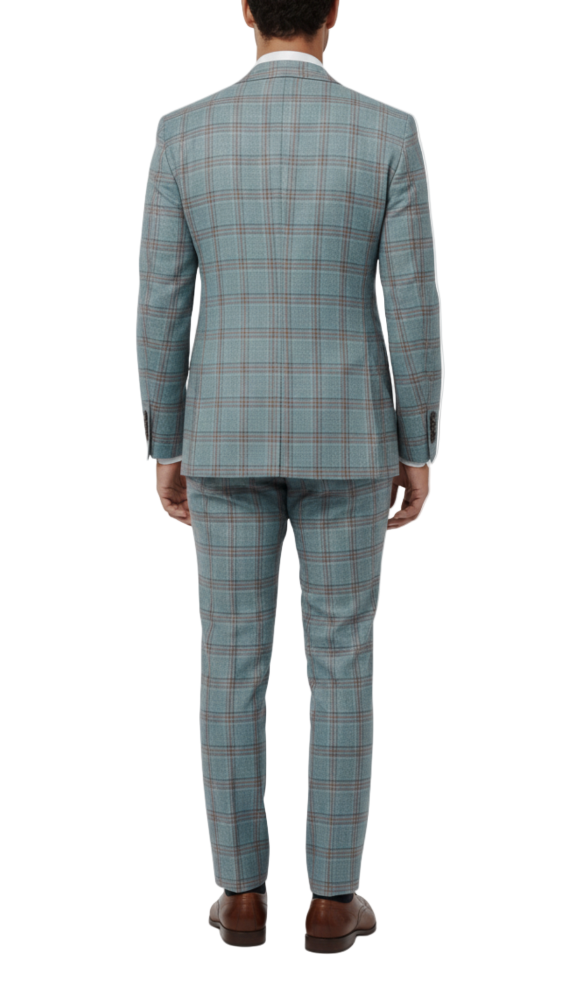 Men's Light Blue Tan Windowpane Slim Fit 2-Button Wool Suit