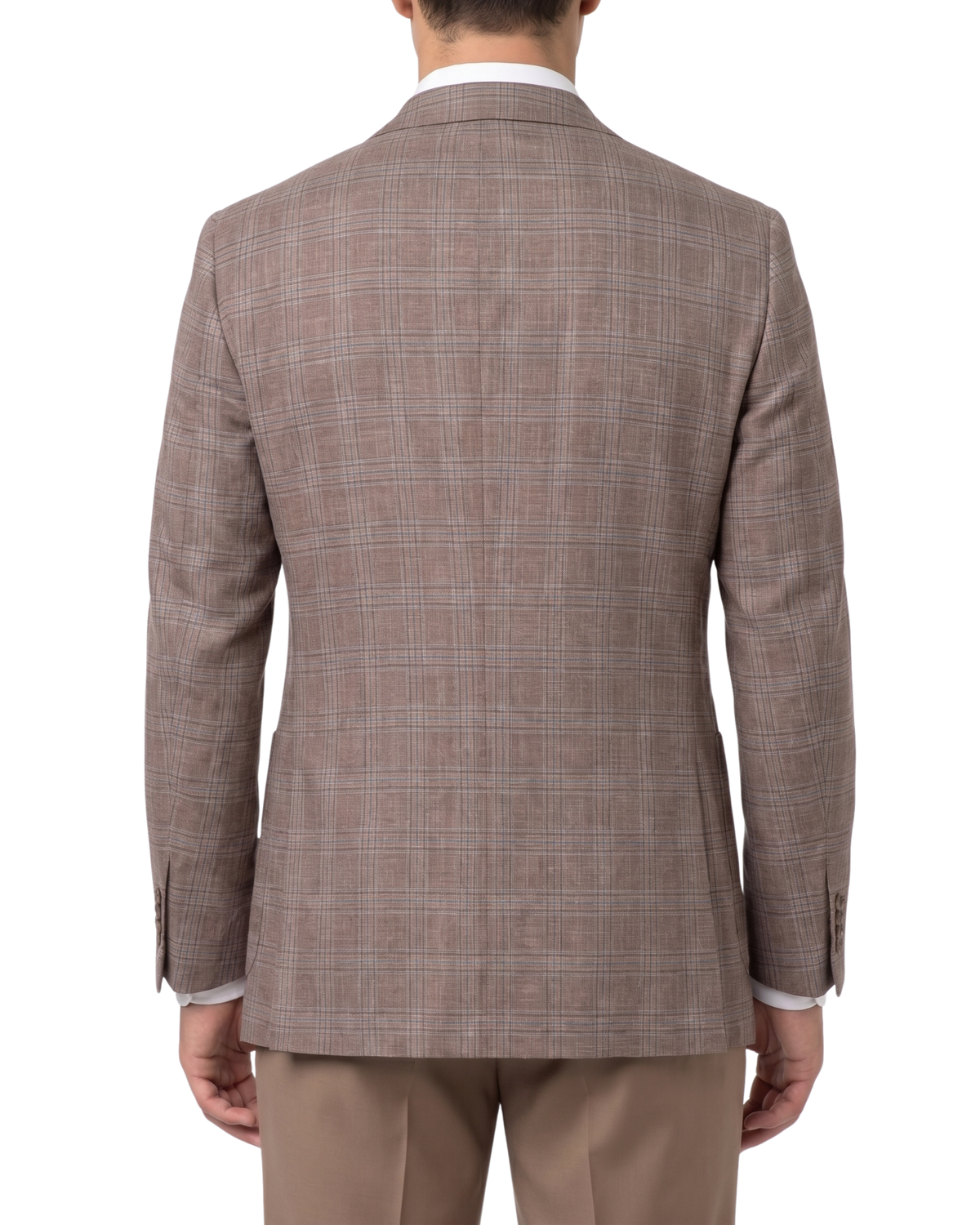 Men's Brown Windowpane Tailored Fit Potch Pockets 2-Button Sport Coat