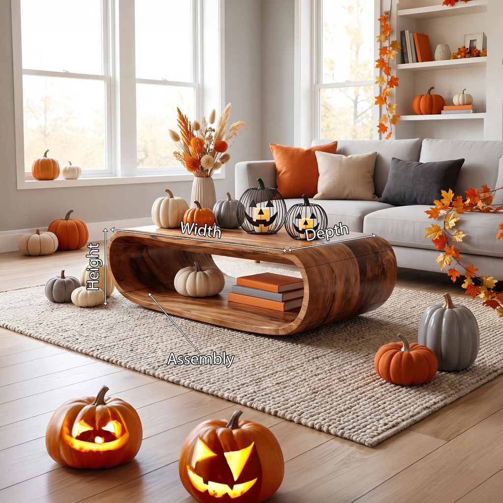 Mid-Century Live Edge Solid Wood Coffee Table, Freestanding - view 8