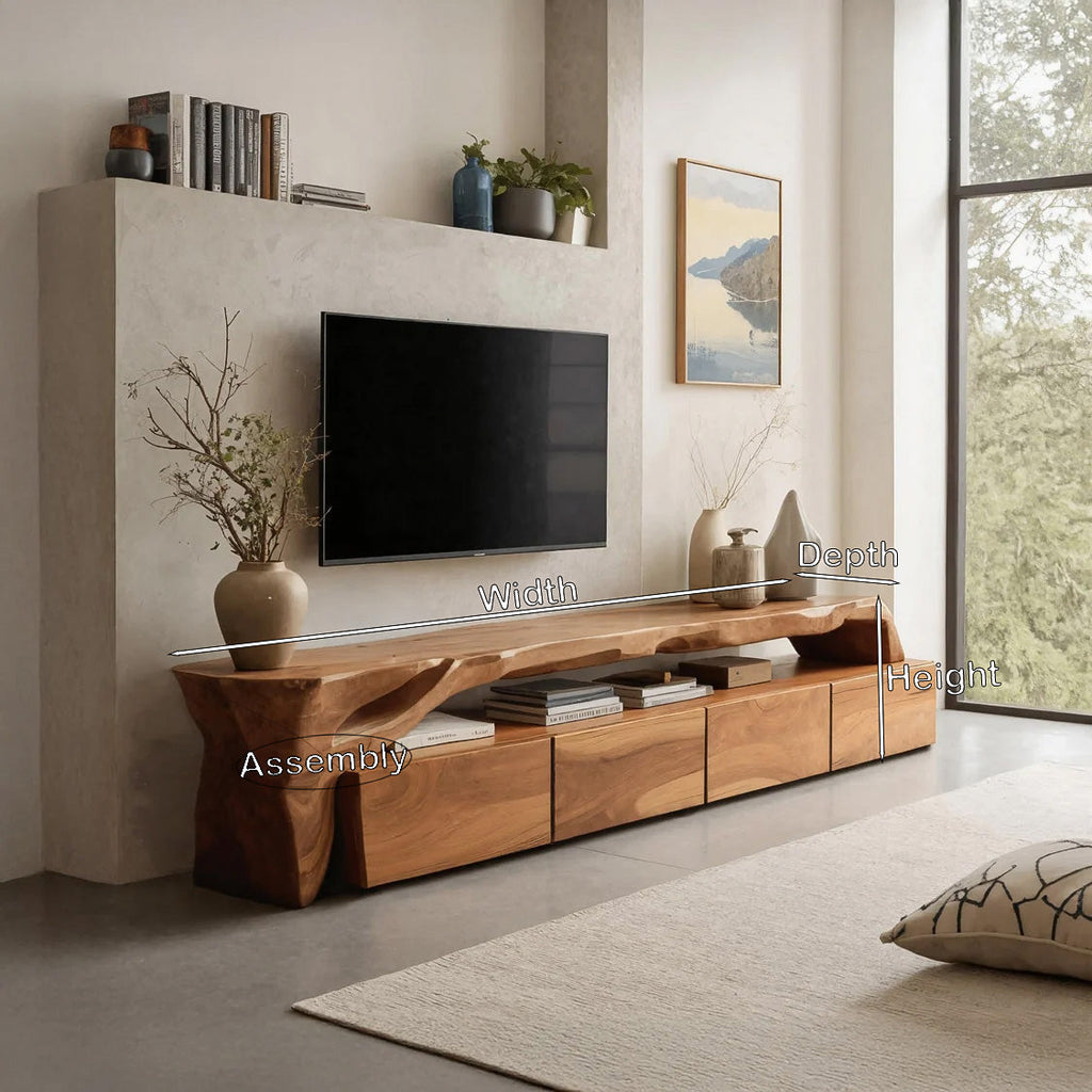 Live Edge Solid Wood TV Stand with Drawers and Open Shelves - view 2