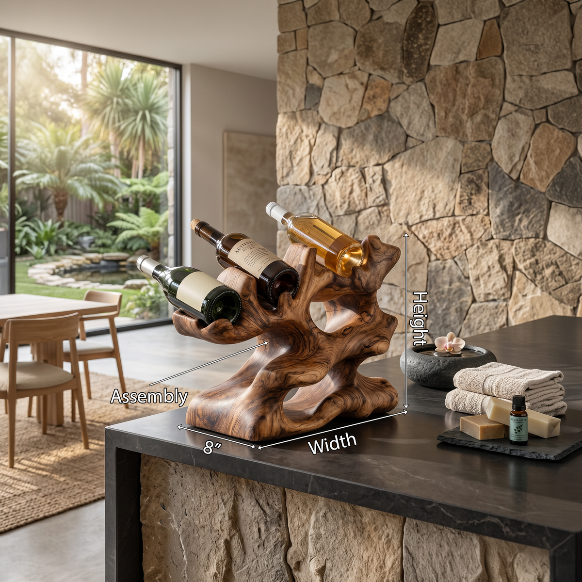 Rustic Monkeypod Wood Countertop Wine Rack for Kitchen Islands - view 8