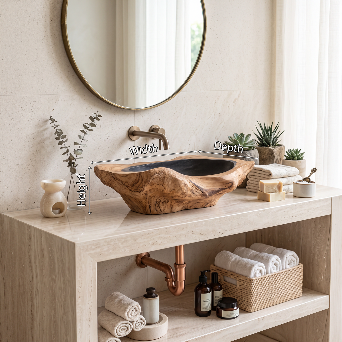 Hand-Carved Solid Hardwood Vessel Sink with Water-Resistant Seal - view 8