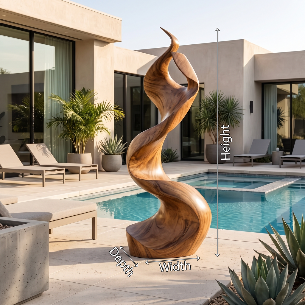 Large Solid Wood Abstract Sculpture with Flame-Inspired Curves - view 8