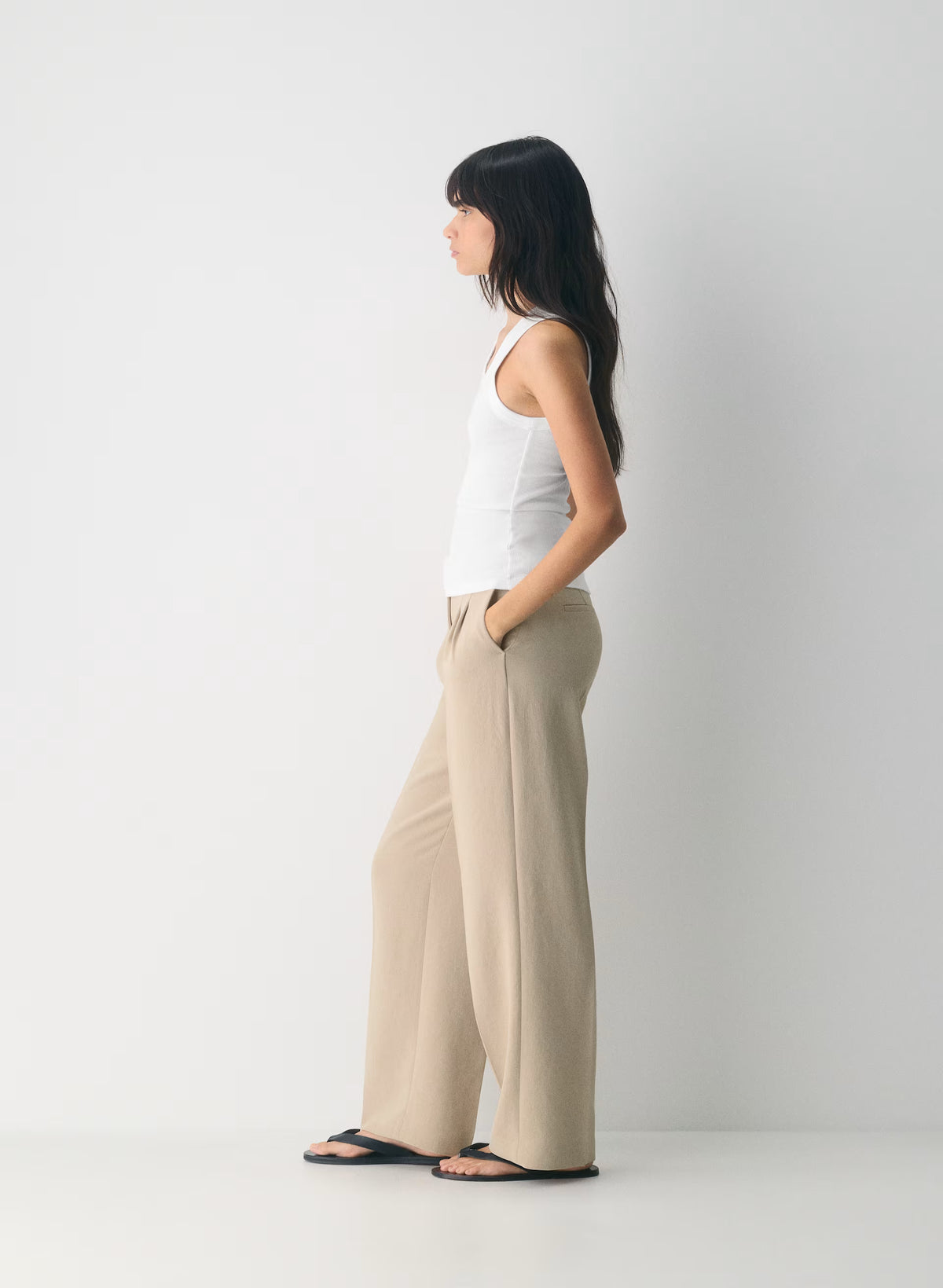 High-Rise Wide-Leg Crepe Trousers - Sand