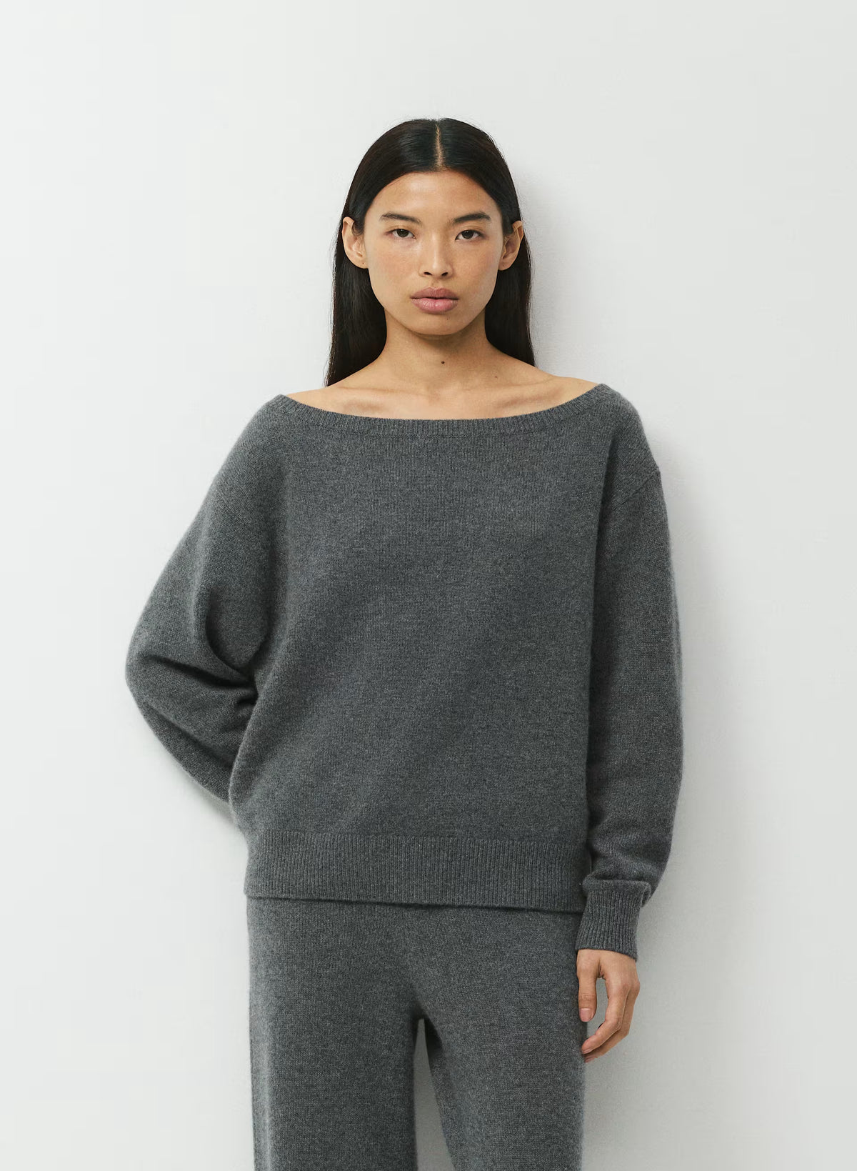 Cashmere Boatneck Sweater - Heather Gray