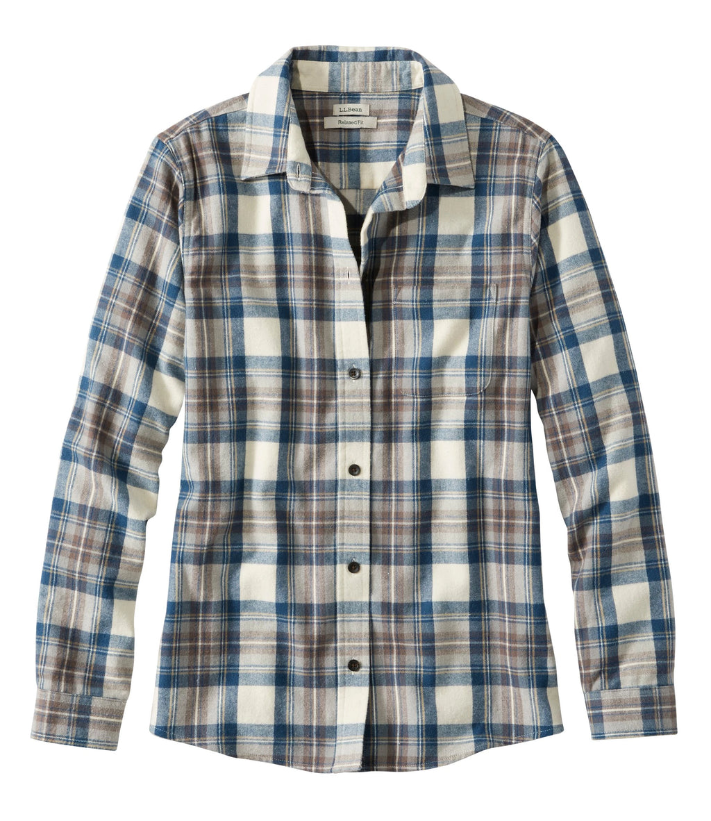 Women's Cotton Flannel Shirt - Indigo Plaid