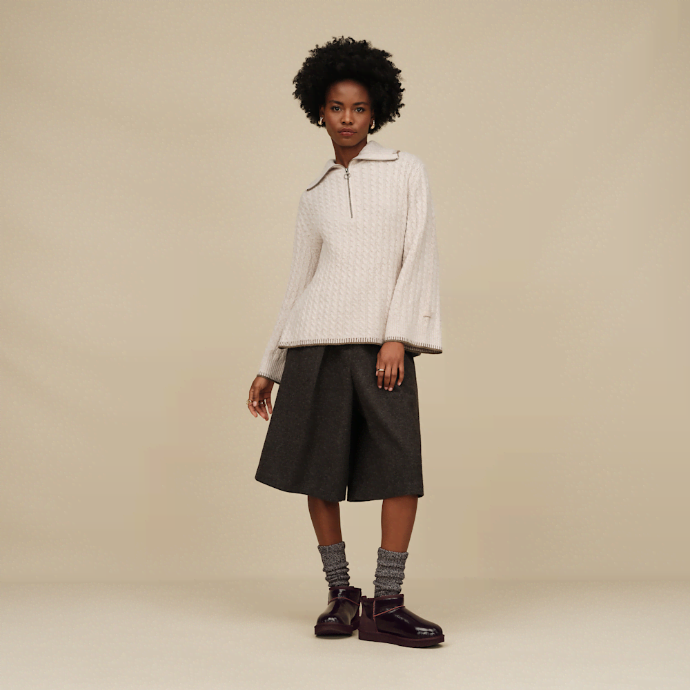 Women's Cable Knit Quarter-Zip Sweater - Oatmeal