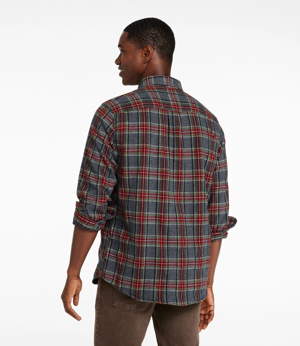 Men's Cotton Flannel Button-Down Shirt - Grey Plaid