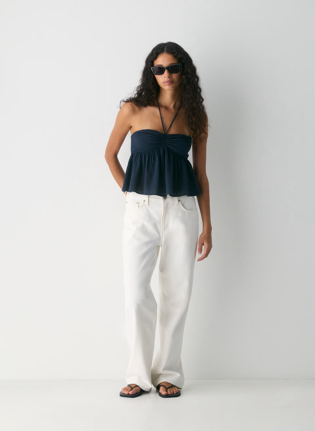 Cotton Halter Top - Navy
